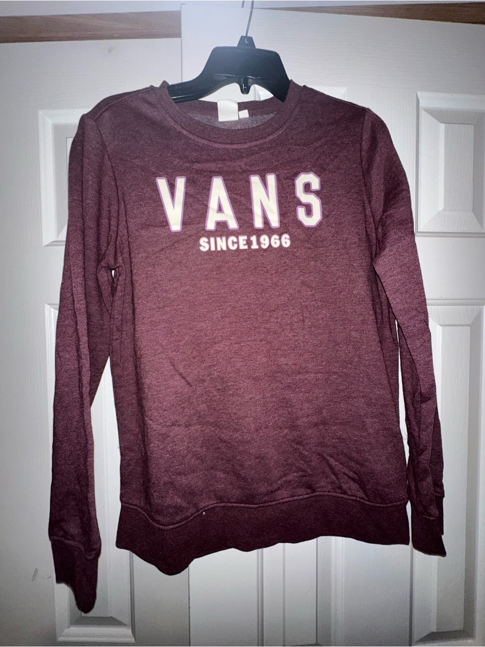 Vans Women's Burgundy Crewneck Sweatshirt with White Logo